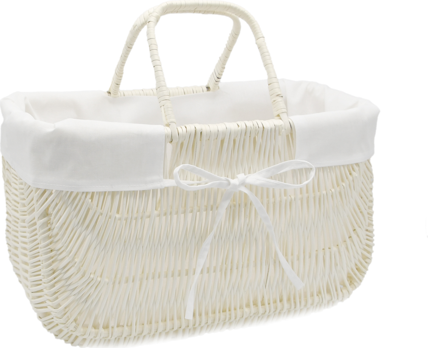 MyBer® Rattankorb Weidenkorb Tragekorb Korbtasche Taschenkorb Tasche Korb aus Weide weiß mit Stoffeinlage K9-489-W-SW