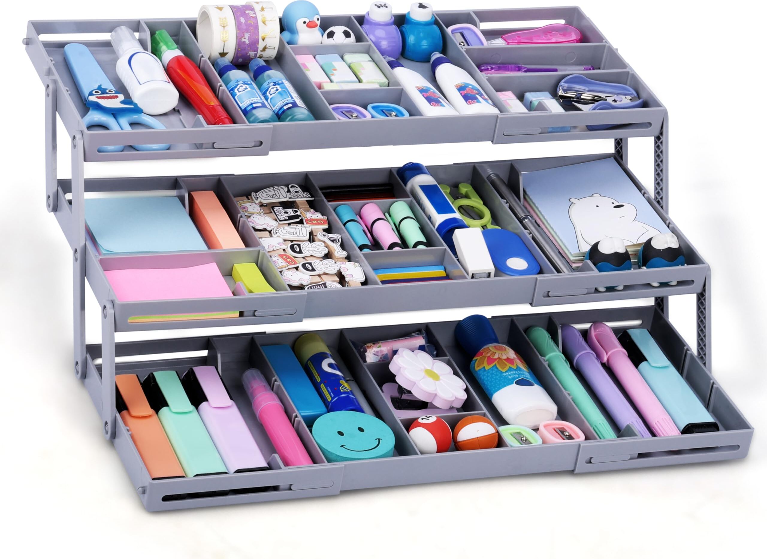 Belle Vous Erweiterbarer Schubladenorganizer - 3-stufiger Kommode Organizer für Make-up und Schmuck - Küchen Gadgets - Schubladenorganizer Küche - BVOUS-3CO
