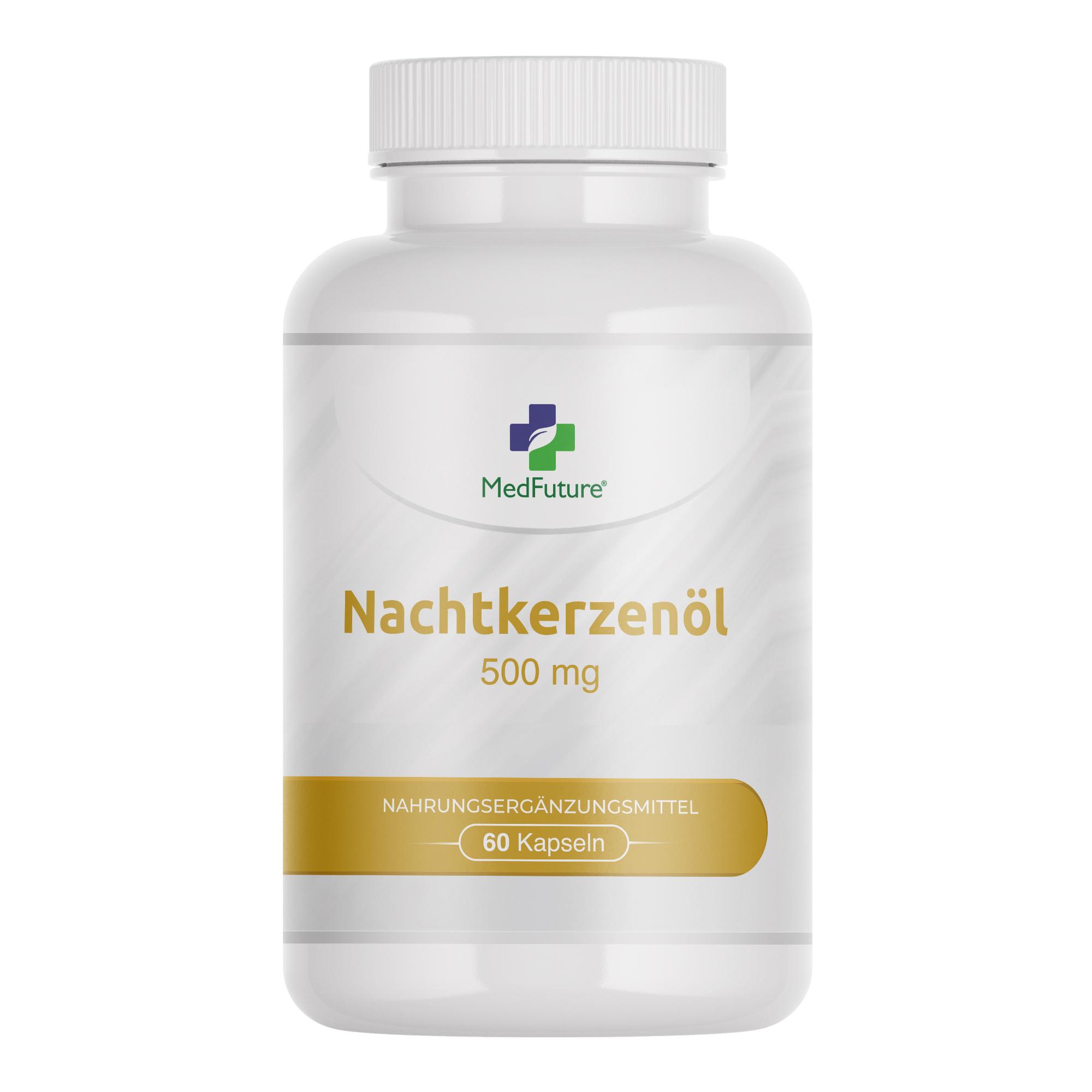 MedFuture Nachtkerzenöl - 60 Kapseln - Hohe Dosis von 500 mg pro Kapsel - Premium: 9% Gamma-Linolensäure GLA, mit natürlichem Vitamin E und kaltgepresst