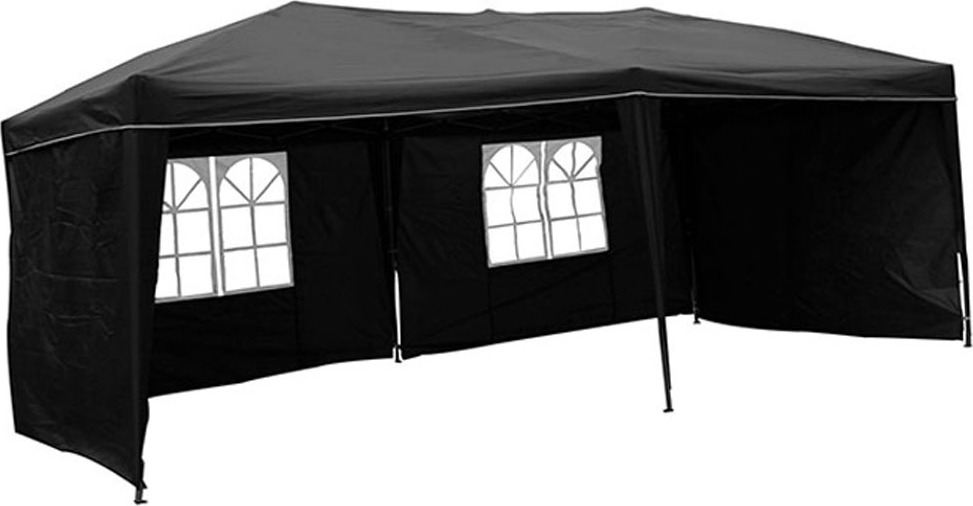 Linder Exclusiv GmbH Alu Faltpavillon 6x3x2,5m wasserdicht Polyester 4Seitenteile Pop Up Partyzelt, Farbe:schwarz PO2477SI