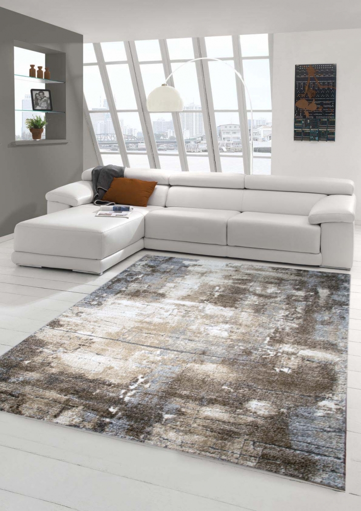 Designer Teppich Kurzflor Modern Teppich in Braun Rechteckig Neuheit Wohnzimmer 