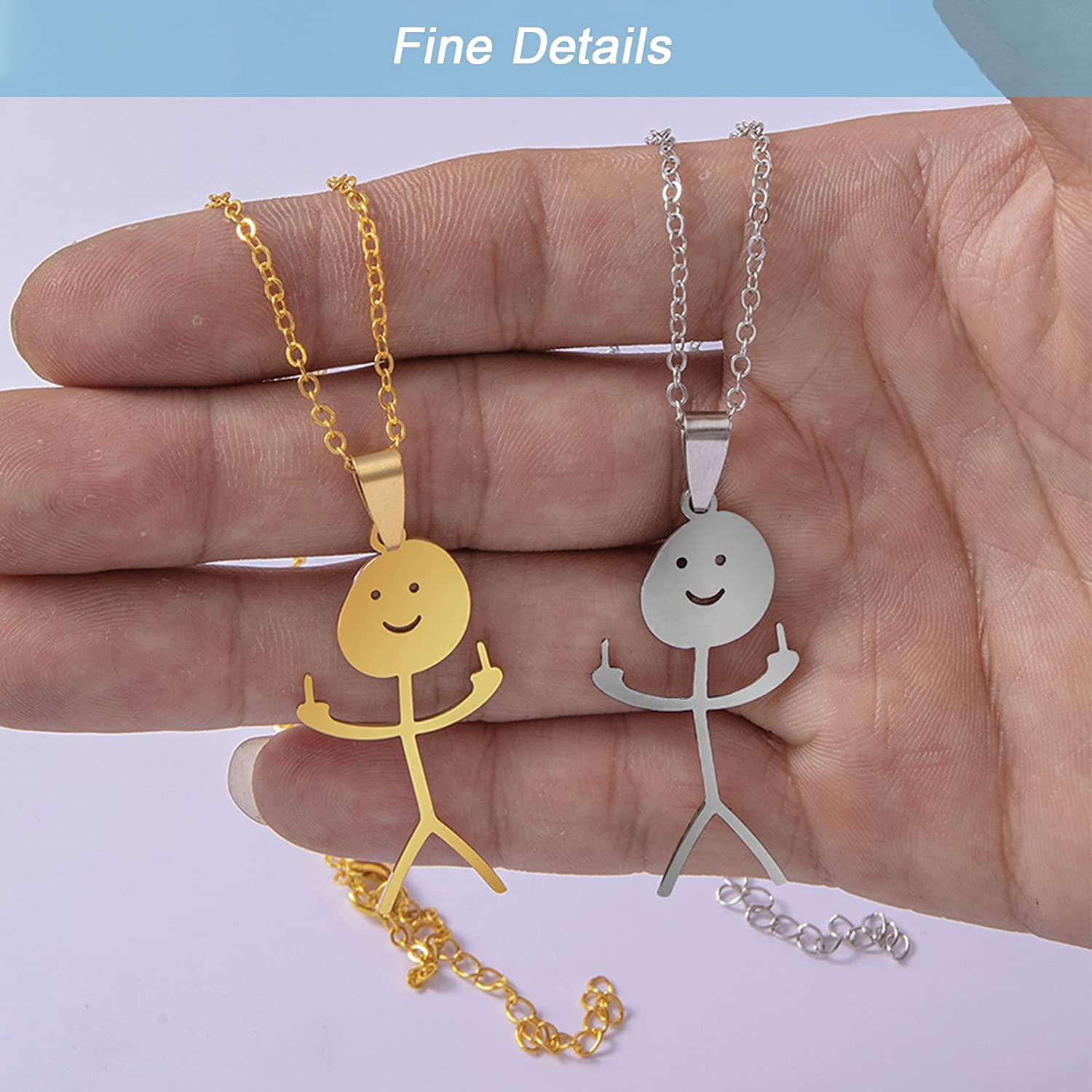 2-teilige Graffiti-Halsketten Mit Herzgeste – Silberne Smiley-Finger-Kette, Cooles Freundschaftsgeschenk