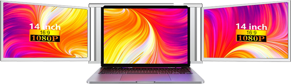 Lixada Tragbarer 14-Zoll-Laptop-Erweiterungsbildschirm FHD mit drei Bildschirmen und 1 Kabel fuer 2 Displays fuer Windows, MacOS fuer 13,3-16,5-Zoll-Laptops