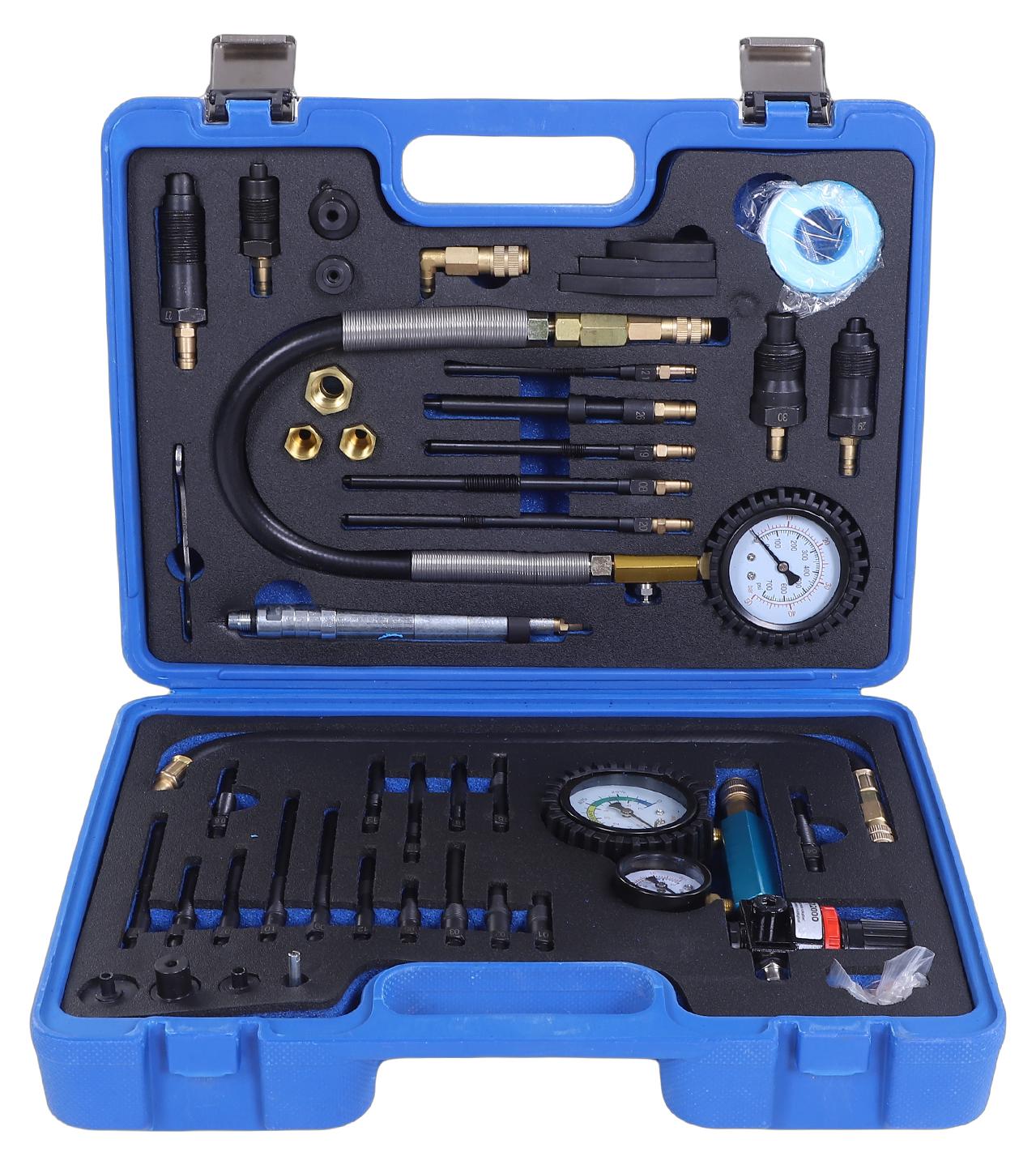 Lixada 48-teiliges Kompressions- und Dichtheitsprüfset, Motor-Kompressionsprüfgerät mit zwei Manometern, Dichtheitsprüfset für Fahrzeugzylinder für HDI, TDCi, Pumpe-Düse K_1613260003811_260424_27287
