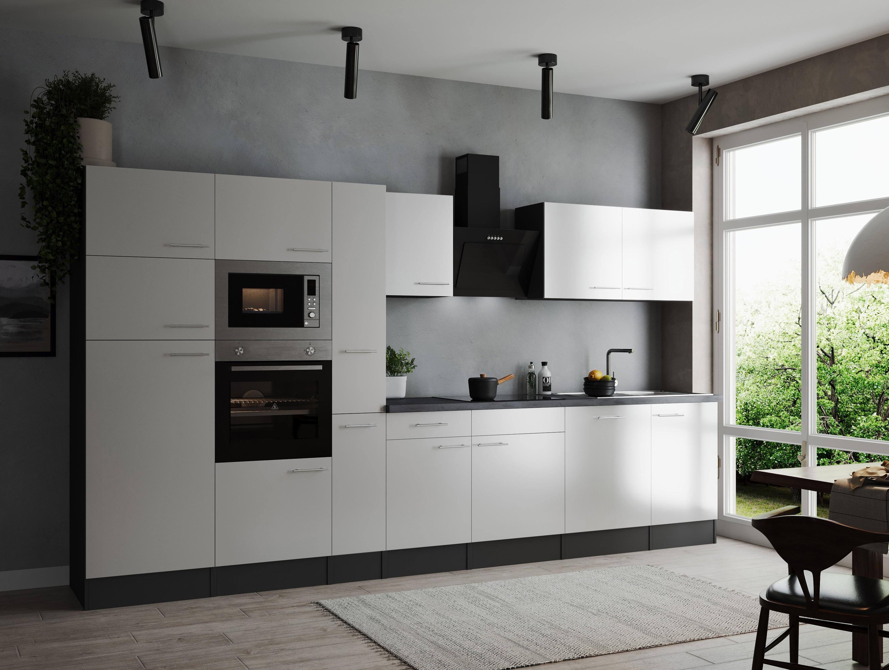 Küche Küchenzeile Küchenblock Grau Matt Weiß Oliver 370 cm Respekta KB370GRWEGKE