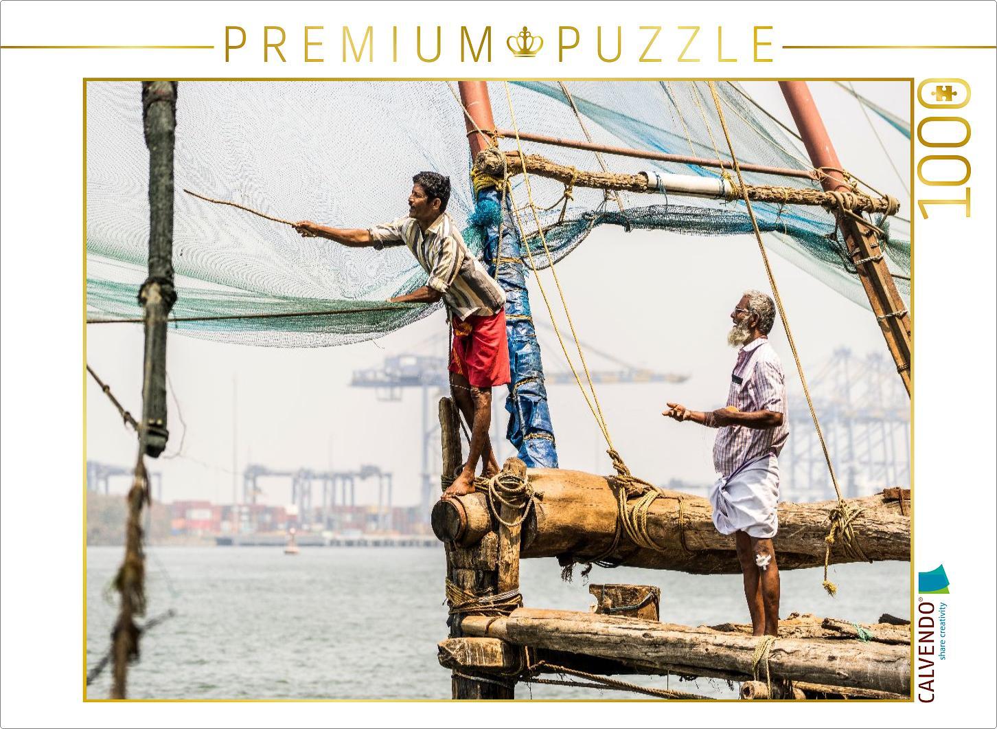 CALVENDO Puzzle Kochi - Netzfischer | 1000 Teile Lege-Größe 64x48cm Foto-Puzzle für glückliche Stunden