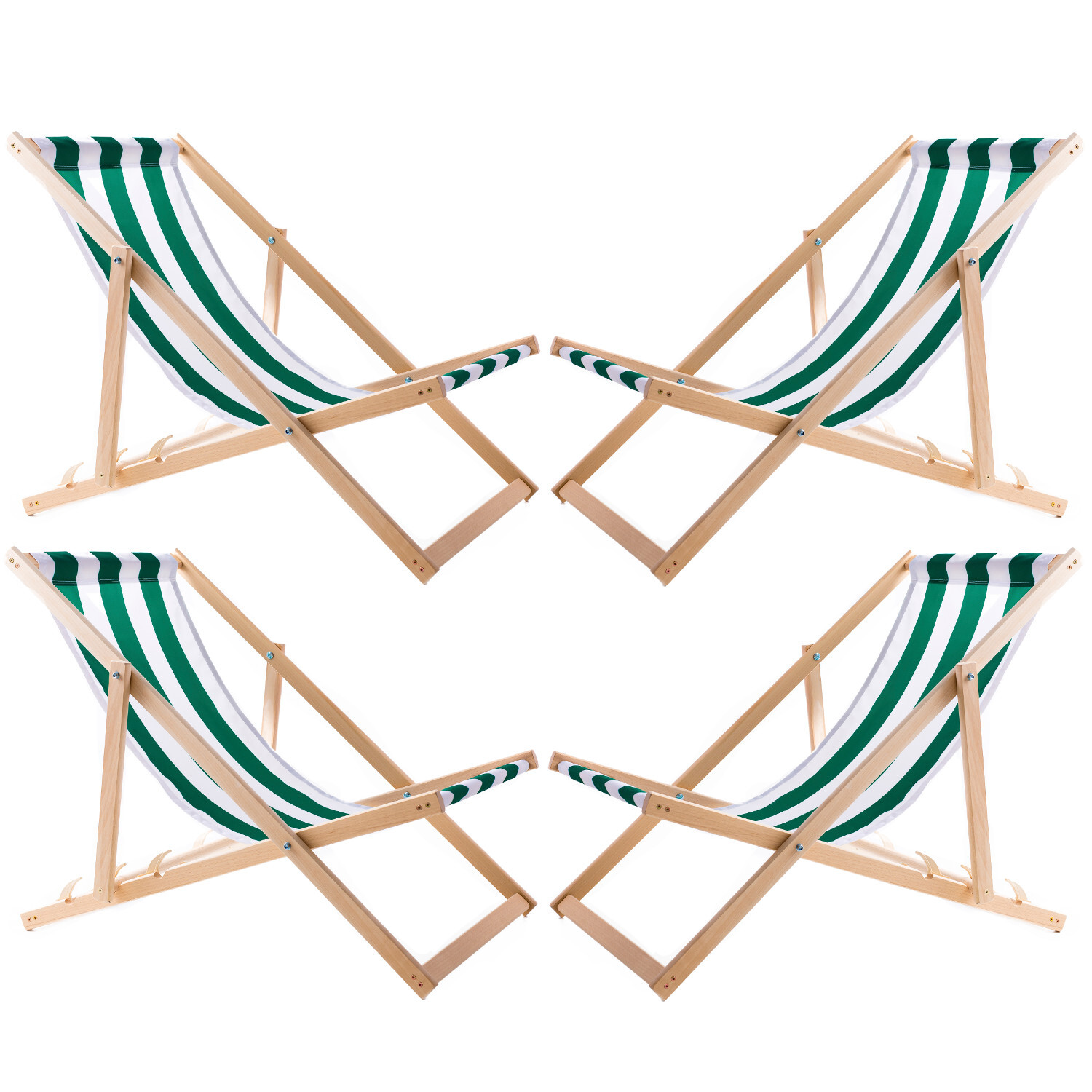 4x Woodok Liegestuhl aus Buchenholz grüne Streifen