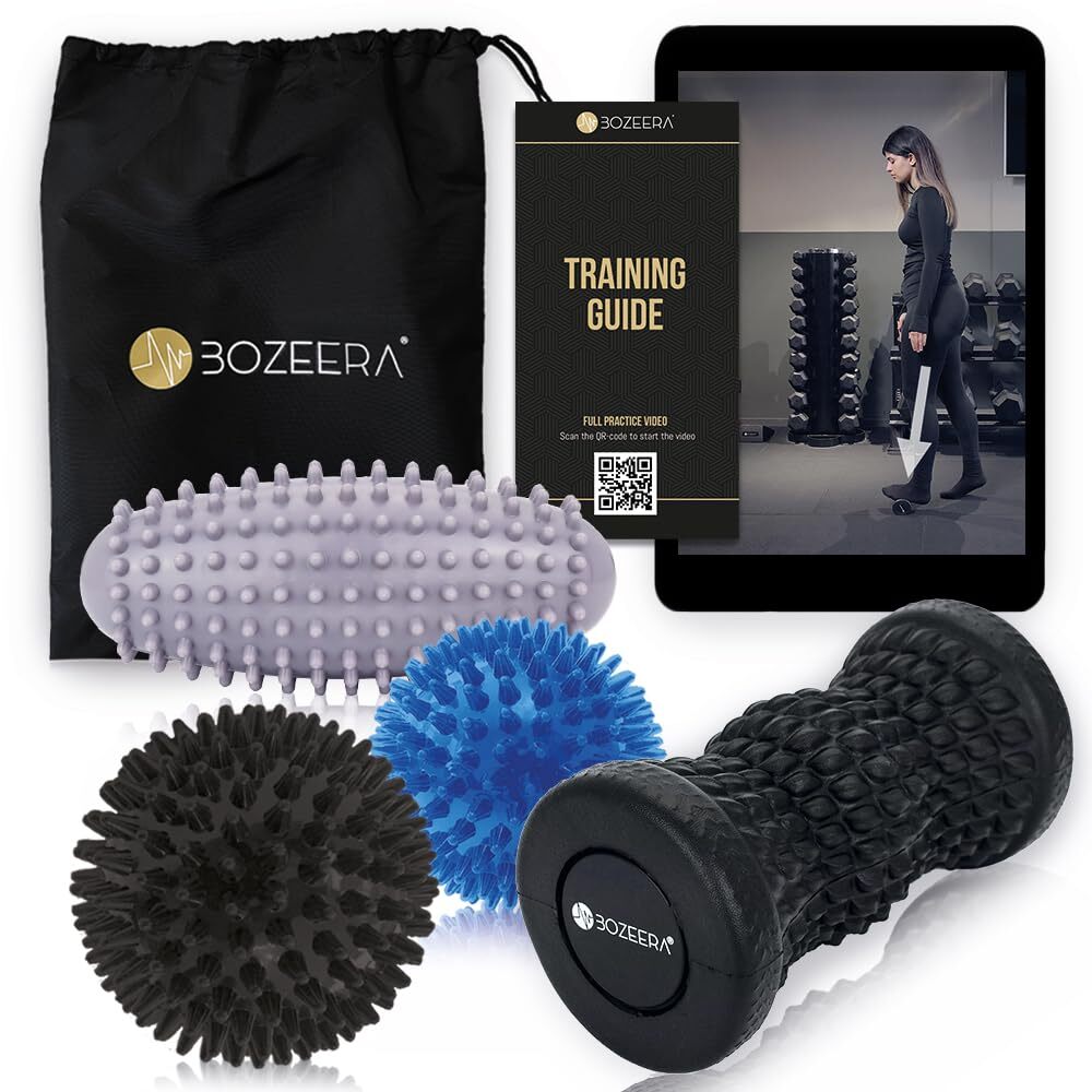 BOZEERA Igelball Fußmassage Set |1X Fußmassagegerät 2X Massageball mit Noppen 1x Ovaler Stachelball|für Rücken Beine Füße| Fußroller & Igelbälle