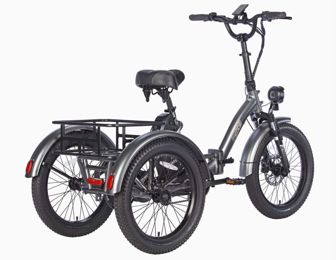 Tuk skladací bicykel e-bike nákladný bicykel 20 palcov 48V 18.2Ah batéria, hydraulické kotúčové brzdy elektrický bicykel, elektrický nákladný bicykel 180kg, e-bike tricykel