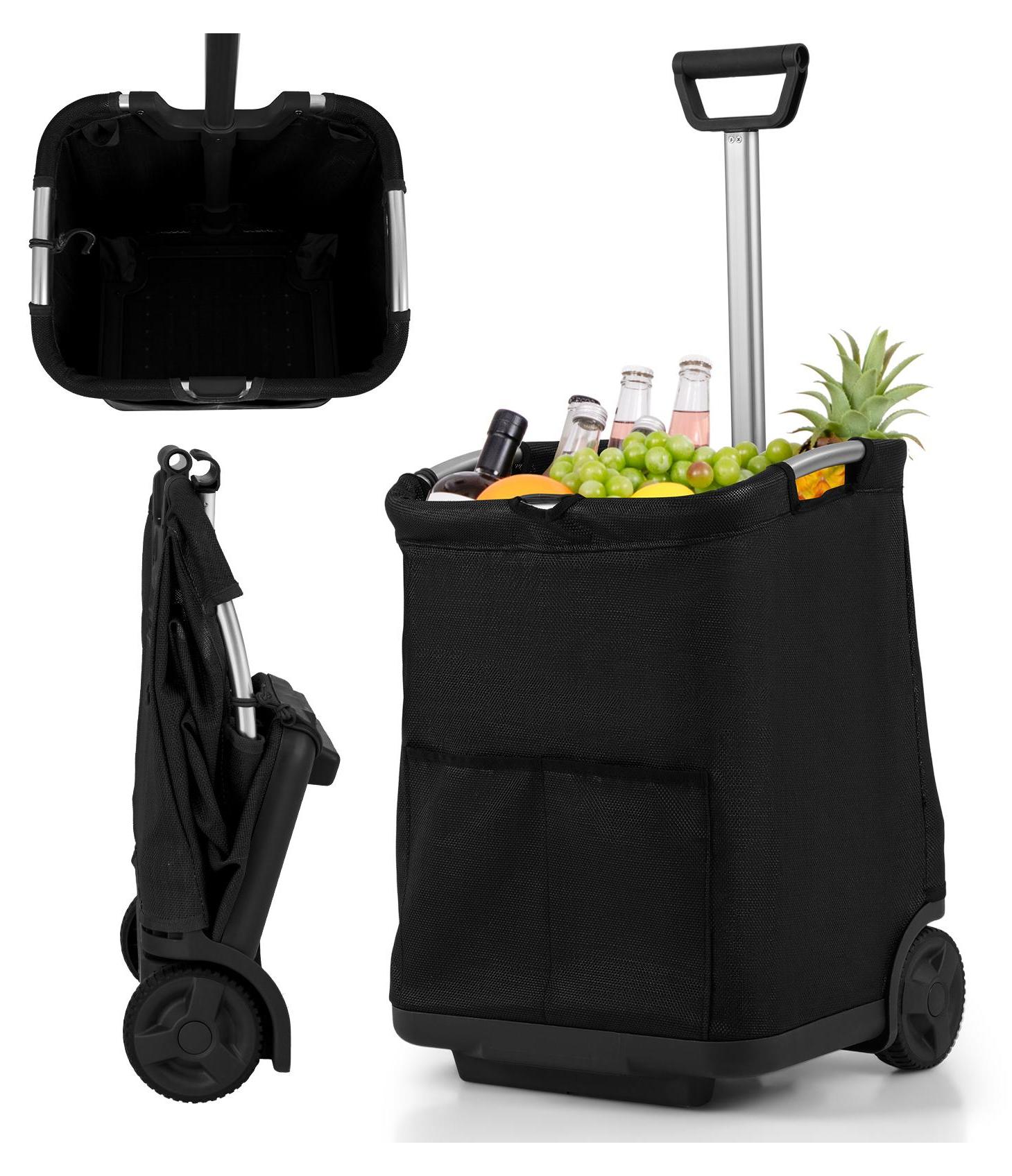 Carrello Della Spesa Pieghevole Da 36 Kg – Due Livelli Con Cestino Staccabile E Ruote Girevoli 360°