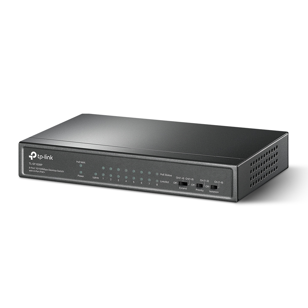 TP-Link TL-SF1009P - Switch - unmanaged - 8 x 10/100 (PoE+) + 1 x 10/100 - Desktop - PoE+ (65 W)