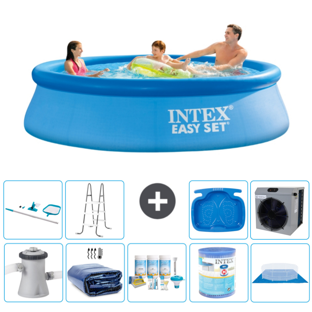 Okrúhly nafukovací bazén Intex Easy Set - 305 x 76 cm - modrý - vrátane markízy s čerpadlom - balík na údržbu - filter - podložka - čistiaca súprava - rebrík