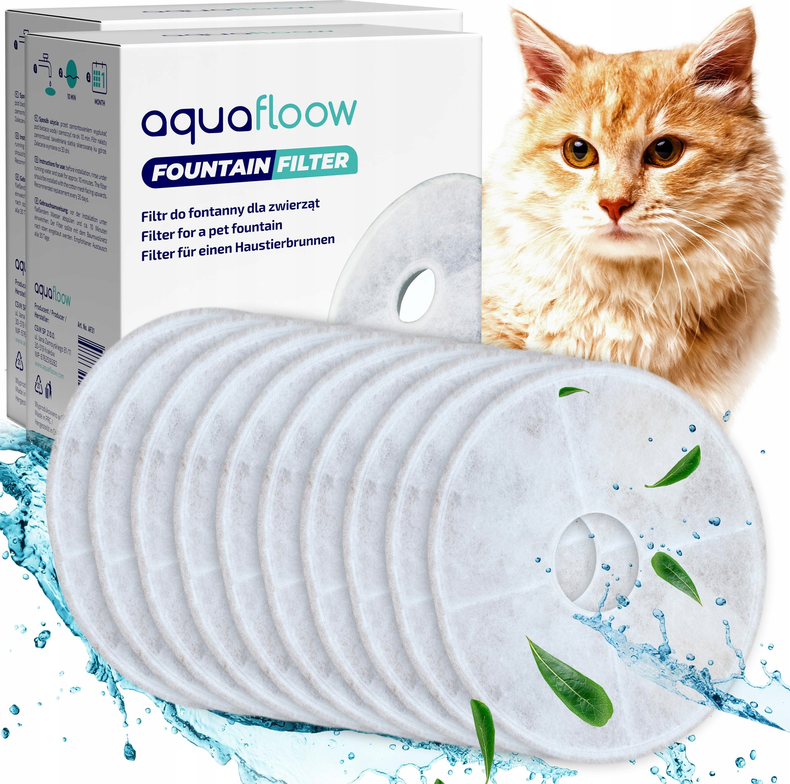 Aquafloow AquaFlow 10er Set Filter für Catit Flower Fresh & Clear – 3-stufige Filter für Katzenbrunnen, Hunde-Trinkbrunnen 2_AF31