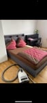 Flieks Polsterbett 140x200cm mit USB, Jugendbett Doppelbett mit Lattenrost und Stauraum, Stauraumbett mit LED, Leinen,