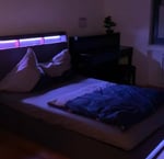 Flieks Polsterbett 140x200cm mit USB, Jugendbett Doppelbett mit Lattenrost und Stauraum, Stauraumbett mit LED, Leinen,