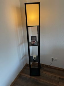 Puluomis 3 Ebene Stehlampe Stehleuchte Standleuchte standlampe Bodenlampe, E27 Innenbeleuchtung für Schlafzimmer Wohnzimmer Holz Regal Schwarz 160cm Kunden-Foto 4