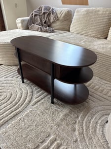 FABATO höhenverstellbare Konstruktion, dreistöckiges Design, versteckter Stauraum und edle Nussbaum-Optik,Moderner ovaler Couchtisch von Kunden-Foto 1