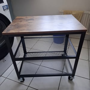 Vozík Relaxdays, 3 police, industriální design, rozměry: 61 x 60 x 40 cm, kuchyňský vozík na kolečkách, ocel a MDF, černá/hnědá Fotografie od zákazníka č. 1