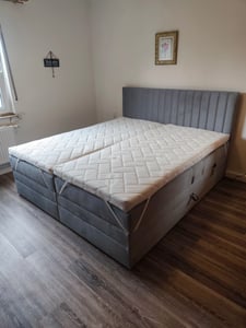 TRADA Adele Boxspringbett 180x200 Elektrisch verstellbar Taschenfederkern Doppelmatratze 9 Zonen Topper Bett mit Bettkasten Velour Stoff Beige Kunden-Foto 1