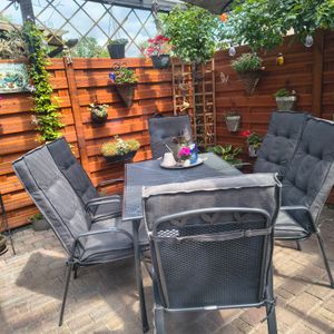 greemotion Gartenmöbel-Set Toulouse II 7-teilig grau Metall mit Tisch Stapelstühlen und Klappsesseln Kunden-Foto 1