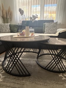 Halmar Runder Couchtisch (2 Stück) Flamingo - grauer Marmor / schwarz Kunden-Foto 4