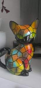 Katzen Lampe, Katzenlampe Mosaik, Nachttischlampe, USB Nachtlicht Katze mehrfarbig, vintage buntglas lampe, Bedside lamp, Schlafzimmer Deko Geschenk Kunden-Foto 12
