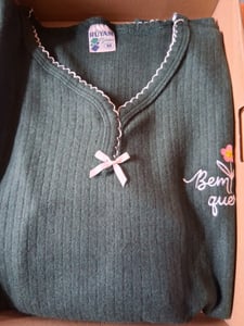 Damen Pyjama Schlafanzug Schwarz XXL Lang Warm 2-Teiler Set C-88 Kunden-Foto 2