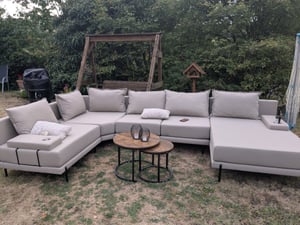 TRADA Gartenecksofa Bahama XL Beige Links 370x175 cm Gartenmöbel set Wasserabweisend Stoff Kunden-Foto 1