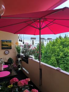 Sonnenschirm Asti, Gartenschirm, Ø 2,7m neigbar Polyester/Alu 5kg  pink Kunden-Foto 1