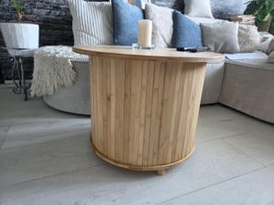HOMCOM Couchtisch Wohnzimmertisch mit verstecktem Stauraum, Schiebetür, Bambus Kunden-Foto 2