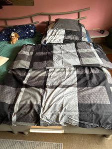 Bettwäsche 135x200 Mikrofaser Garnitur Set Bettbezug Schwarz Grau Karo 2 teilig Kunden-Foto 1
