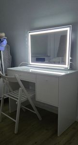 Puluomis Schminkspiegel Kosmetikspiegel 50x48cm Hollywood Spiegel, dimmbar mit LED Beleuchtung 3 Lichtfarben, 2-in-1 Tischspiegel Wandspiegel rund Kunden-Foto 1