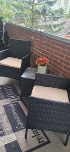 SONGMICS (3-tlg) Balkonmöbel, Gartenlounge-Set, aus PE-Polyrattan, Tisch und 2 Stühle, schwarz-taupe Kunden-Foto 1