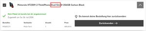 Vorsicht! Geliefertes Modell nicht Dual-Sim fähig wie versprochen!