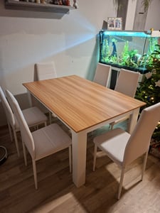 Mondeer Esstischset Essgruppe Esszimmergruppe mit 6 Stühlen Esstisch aus Holz Küchentisch Eiche+Weiß Kunden-Foto 1