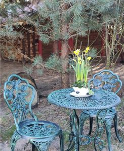 COSTWAY 3tlg. Antik Gartenmöbel-Sets Bistro-Set mit 2 Sessel 41 x 51 x 81,5 cm Aluminiumguss Grün Kunden-Foto 2
