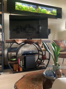 Tribesigns Console tafel, 120 cm, 5-traps industriële ingangstafel met metalen frame, smalle salontafel voor achter de bank, voor de hal, rustieke bruine kleur Klantenfoto 1