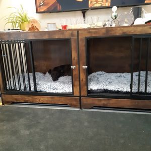 VEVOR Hundebox-Möbel, geeignet für 2 Hunde, 1800x600x861 mm, Doppel-Hundebox-Möbel, Stahlrahmen, Doppel-Hundebox für kleine, mittlere und große Hunde, weiß Kunden-Foto 1