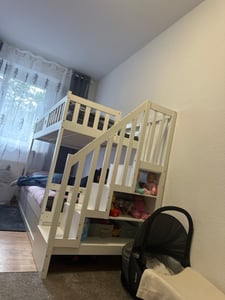 Flieks Etagenbett 90x200cm mit Regal, Hydraulisches Kinderbett mit Stauraum, Hochbett Stockbett mit Rausfallschutz und Lattenrost, Grau Kunden-Foto 2