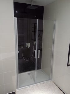 Doppeltür 75x185cm Pendeltür Nischentür dusche 5mm ESG Sicherheitsglas Mattgrau Schwingtür Duschabtrennung Kunden-Foto 6