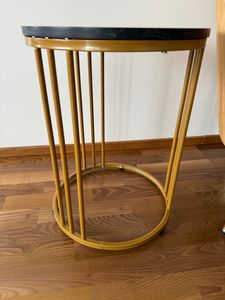 Relaxdays Beistelltisch MARMO, für Wohnzimmer, Metall & MDF, Marmoroptik, runder Sofatisch HxD: 51 x 41 cm, schwarz/gold Kunden-Foto 1