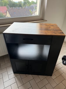 COSTWAY Carrello da cucina su rotelle, carrello da portata con piano di lavoro, porta asciugamani, 3 portaspezie e cassetto, mobile da cucina a isola in legno nero Foto del cliente 3