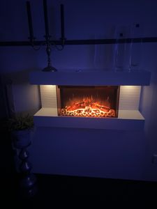 COSTWAY Elektrokamin 1500W/5000BTU, schwebender Wandkamin mit Heizung, LED-Seitenlichtern, Fernbedienung, 12 Flammenfarben, Standkamin 17℃-28℃ weiß Kunden-Foto 3