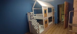 Letto a castello Flieks 90x200cm con 2 cassetti, letto per bambini casa letto con finestra, letto a castello letto singolo con scale, letto in legno camera dei bambini, bianco Foto del cliente 2