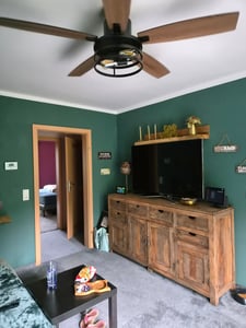 112cm Deckenventilator mit Beleuchtung und Fernbedienung, DC Motor, 2x E27 Glühbirnen, 6 Windgeschwindigkeit, Timer, für Wohnzimmer Küche Esszim Kunden-Foto 3