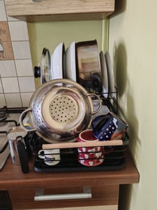 Geschirrabtropfgestell Geschirrstaender Abtropfgestell Edelstahl Schwarz Auffangschale Geschirrtrockner Besteckkorb für Küche Teller Retoo Kunden-Foto 2