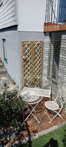 Terassen Möbel-Set Bistro Garten Balkon Gartendeko antik weiß 2 Stühle und Tisch Kunden-Foto 1