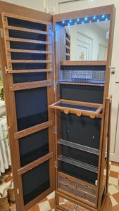COSTWAY Schmuckschrank 360°, Spiegelschrank mit Ganzkörperspiegel, LED-Leucheten, Schublade & Haartrocknerhalter, Schmuckregal, Standspiegel, Schwarz Kunden-Foto 3