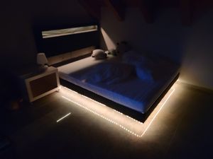 Flieks Polsterbett 140x200cm mit USB, Jugendbett Doppelbett mit LED, Stauraumbett Holzbett Funktionsbett mit Stauraumkopfteil, Leinen, Beige Kunden-Foto 4