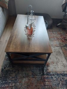 VASAGLE Couchtisch, Wohnzimmertisch, X-förmige, walnussbraun-schwarz Kunden-Foto 4